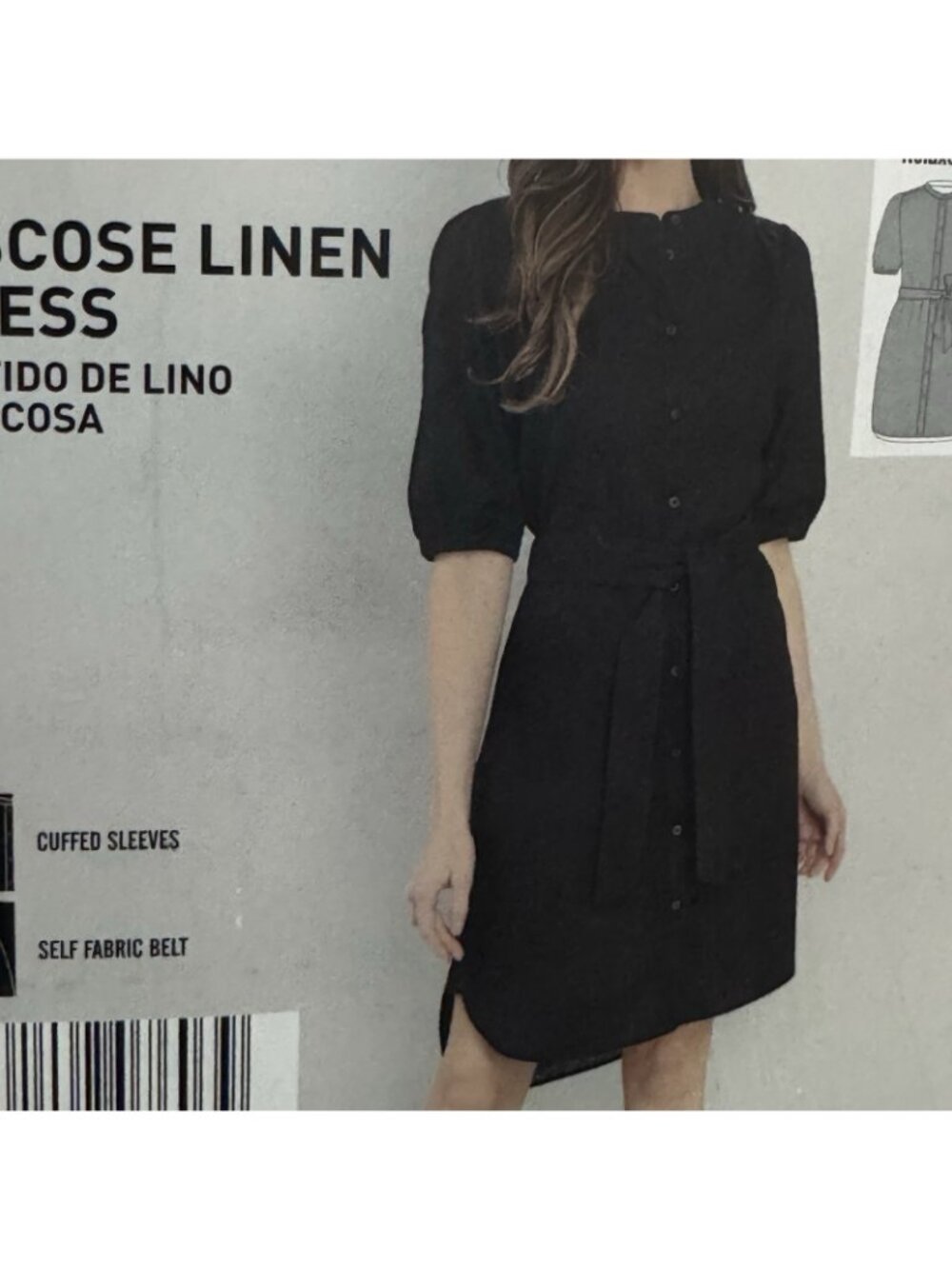 Serra Black Linen Blend Shirt Dress S 4-6 Puff Sleeve Belted NWT - Picture 3 of 11